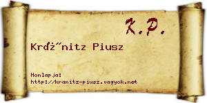 Kránitz Piusz névjegykártya
